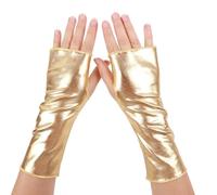 MURYE Guanti senza dita traspiranti da donna in ecopelle nera scalda braccio per danza fitness accessori per feste di Halloween guanti senza dita neri accessorio per costume, Oro, Taglia unica