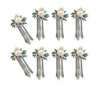 MURYE Set di 6 sofisticate decorazioni floreali con nastri, decorazione per schienale della sedia, per cerimonie e matrimoni, decorazione bianca per sedie per corridoi