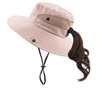 Muryobao Cappello da donna a coda di cavallo, protezione UV, pieghevole, in rete, a tesa larga, cappello da pesca, Rosa puro., Taglia unica
