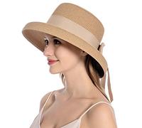 Muryobao Cappello da Donna in Paglia con Protezione UV Estiva da Viaggio, Pieghevole, da Viaggio, Stile Vintage, da Spiaggia, da Pesca, Cachi, Taglia Unica