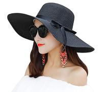 Muryobao, cappello da sole a tesa larga, da donna, pieghevole, arrotolabile, ideale per la spiaggia - Nero - Taglia unica