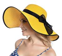 Muryobao Cappello estivo da donna in paglia a tesa larga UV UPF 50 cappello estivo pieghevole arrotolabile floppy spiaggia per le donne, Giallo, Taglia unica