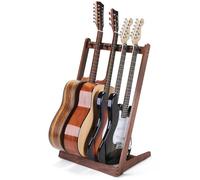 Musbeat - Supporto per chitarra multipla in legno duro (3 chitarre acustiche, 5 elettriche o basse), 5 supporti per chitarra da uomo, pieghevole, da pavimento, per studio e casa