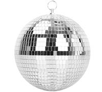 Muscab - Palla a specchio per discoteca, DJ, club, feste, matrimoni, decorazione per la casa, 20,3 cm, con anello per appenderla, colore: bianco argento