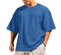 Muscle Alive Uomo Basic Magliette a Maniche Corte Cialda Felpa Perdere Peso Allenamento Maglione Maglia Girocollo Blu XL