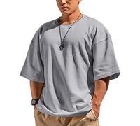 Muscle Alive Uomo Basic Magliette a Maniche Corte Cialda Felpa Perdere Peso Allenamento Maglione Maglia Girocollo Grigio M