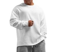 Muscle Alive Uomo Basic Magliette a Maniche Lunghe Cialda Felpa Perdere Peso Allenamento Maglione Maglia Girocollo Bianco S