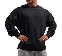 Muscle Alive Uomo Basic Magliette a Maniche Lunghe Cialda Felpa Perdere Peso Allenamento Maglione Maglia Girocollo Color Nero XXL