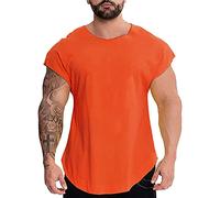 Muscle Alive Uomo Casual Magliette Collo Manica Corta Sportivo Taglio Muscolare Magliette per Palestra Bodybuilding Cotone Lavato T1304 Perdere Peso Arancia L