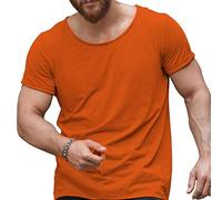 Muscle Alive Uomo Casual Magliette Collo Manica Corta Sportivo Taglio Muscolare Magliette per Palestra Bodybuilding Cotone Lavato T2301 Perdere Peso Arancia XL