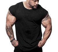 Muscle Alive Uomo Casual Magliette Collo Manica Corta Sportivo Taglio Muscolare Magliette per Palestra Bodybuilding Cotone Lavato T1304 Perdere Peso Nero M