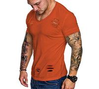 Muscle Alive Uomo Casual Magliette Collo Manica Corta Sportivo Taglio Muscolare Magliette per Palestra Bodybuilding Cotone Lavato T2302 vestibilità Slim Arancia M