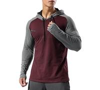 Muscle Alive Uomo Foderato Termico Felpa con Cappuccio Atletica Maglione Manica Lunga Allenamento Running Hoodies Vino Rosso Hit Grigio L
