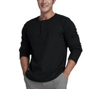 Muscle Alive Uomo Henley Manica Lunga Cialda Felpa Loose Fit Fitness Camicie Girocollo T2313 Nero S