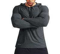 Muscle Alive Uomo Manica Lunga Felpa con Cappuccio Elastico Leggero Felpe Poliestere e Spandex T203 Grigio Scuro XXL