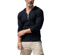 Muscle Alive Uomo Moda Felpe Quarter Zip Up Atletico Fitness Felpe con Cappuccio Pullover Manica Lunga Slim Fit Nero M