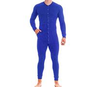 Muscle Alive Uomo Tuta Intera da Manica Lunga Men in Tutina Henley in Cotone Elasticizzato Super Confortevole Blu M