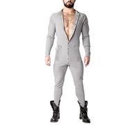 Muscle Alive Uomo Tuta Intera da Manica Lunga Men in Tutina Henley in Cotone Elasticizzato Super Confortevole Grigio M