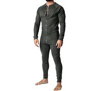 Muscle Alive Uomo Tuta Intera da Manica Lunga Men in Tutina Henley in Cotone Elasticizzato Super Confortevole Grigio Scuro L