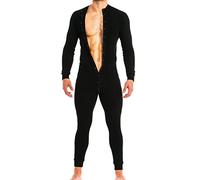 Muscle Alive Uomo Tuta Intera da Manica Lunga Men in Tutina Henley in Cotone Elasticizzato Super Confortevole Nero M