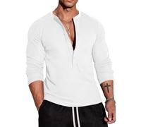 Muscle Cmdr Camicia Uomo Manica Corta & Lunga, Camicie Henley Waffle T-Shirt Casua a Maniche Corta & Lunghe con Abbottonatura a 5 Bottoni, Maglietta Termica Short & Long Sleeve