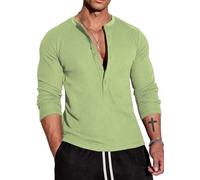 Muscle Cmdr Camicia Uomo Manica Corta & Lunga, Camicie Henley Waffle T-Shirt Casua a Maniche Corta & Lunghe con Abbottonatura a 5 Bottoni, Maglietta Termica Short & Long Sleeve