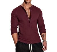 Muscle Cmdr Camicia Uomo Manica Corta & Lunga, Camicie Henley Waffle T-Shirt Casua a Maniche Corta & Lunghe con Abbottonatura a 5 Bottoni, Maglietta Termica Short & Long Sleeve