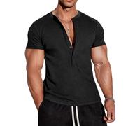 Muscle Cmdr Camicia Uomo Manica Corta & Lunga, Camicie Henley Waffle T-Shirt Casua a Maniche Corta & Lunghe con Abbottonatura a 5 Bottoni, Maglietta Termica Short & Long Sleeve