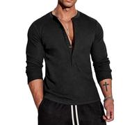 Muscle Cmdr Camicia Uomo Manica Corta & Lunga, Camicie Henley Waffle T-Shirt Casua a Maniche Corta & Lunghe con Abbottonatura a 5 Bottoni, Maglietta Termica Short & Long Sleeve