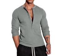 Muscle Cmdr Camicia Uomo Manica Corta & Lunga, Camicie Henley Waffle T-Shirt Casua a Maniche Corta & Lunghe con Abbottonatura a 5 Bottoni, Maglietta Termica Short & Long Sleeve