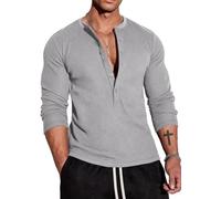 Muscle Cmdr Camicia Uomo Manica Corta & Lunga, Camicie Henley Waffle T-Shirt Casua a Maniche Corta & Lunghe con Abbottonatura a 5 Bottoni, Maglietta Termica Short & Long Sleeve
