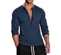 Muscle Cmdr Camicia Uomo Manica Corta & Lunga, Camicie Henley Waffle T-Shirt Casua a Maniche Corta & Lunghe con Abbottonatura a 5 Bottoni, Maglietta Termica Short & Long Sleeve