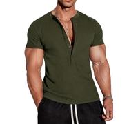 Muscle Cmdr Camicia Uomo Manica Corta & Lunga, Camicie Henley Waffle T-Shirt Casua a Maniche Corta & Lunghe con Abbottonatura a 5 Bottoni, Maglietta Termica Short & Long Sleeve