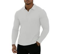 Muscle Cmdr Polo Muscolare a Maniche Lunghe da Uomo Slim Fit Cotone Casual Golf Top T-Shirt （Bianco/S）