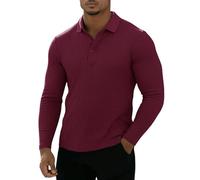 Muscle Cmdr Polo Muscolare a Maniche Lunghe da Uomo Slim Fit Cotone Casual Golf Top T-Shirt （Rosso/2XL）