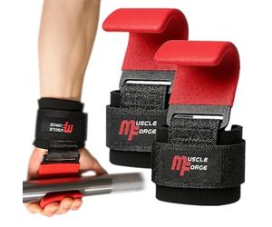 MuscleForge Ganci Sollevamento Pesi 8mm Neoprene - Fasce Polsi Palestra Imbottite - Grip Training Hooks per Palestra, Powerlifting - Ganci Bodybuilding Uomo Donna