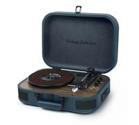 Muse MT-201 OB. Piatto Stereo a 3 velocità 33/45/78 RPM. Ricevitore Bluetooth. Porta USB per la riproduzione e la decodifica. Lettore di schede SD. Ingresso ausiliario Mini-Jack. Colore blu/legno