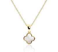 MUSEQVE Collana a quadrifoglio da donna • Delicata madreperla bianca nera onice rosa blu verde menta ciondolo quadrifoglio fortunato • Gioielli placcati oro 14K [CVRN], 17 inch with 2inch extender,