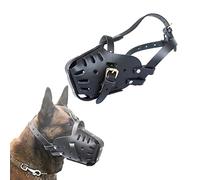 Museruola per Cane per Pastore Tedesco Malinois, Paradenti per Cani in Pelle per Mordere Masticare Toelettatura, Regolabile Traspirante per Cani di Taglia Media, Nero - 35 * 50 cm