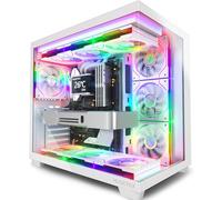 MUSETEX Custodia per PC Y6, 7 ventole Infinity Mirror PWM ARGB preinstallate, ATX Mid Tower, case per PC da gioco con tipo C, vetro temperato a vista completa a 270°, bianco