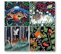 Museums and Galleries - Biglietti natalizi di beneficenza, confezione da 20, con 4 motivi animali del bosco, ecologici, con buste