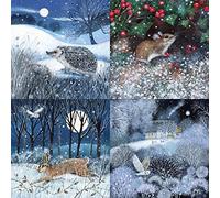 Museums & Galleries Lucy Grossmith - Biglietti natalizi di beneficenza, motivi assortiti, tema animali e campagna, 10 x 12 cm, motivo: animali innevati, confezione multipla