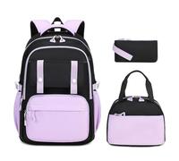 MUSEVOS Zaino per ragazze, zaino scolastico ideale per ragazze dalle elementari all'adolescenza, Kawaii Bookbag carino grande capacità, Nero e viola - Set da 3 pezzi