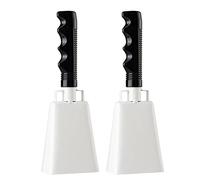 Musfunny Campanelle in acciaio a forma di mucca, 2 pezzi, 20,3 cm, con manico, per tifo, per partite di calcio, feste, fattoria, eventi sportivi, campanelli a mano, strumento musicale (bianco)
