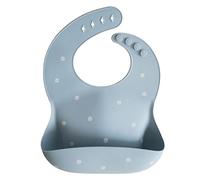 mushie Bavaglino in Silicone | Bavaglino Impermeabile Regolabile | Facile da Pulire | 4 Misure Regolabili con Tasche Frontali Profonde | Accessori per Bambini Sicuri e di Alta Qualità | White daisy