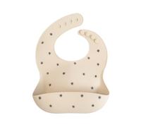 Mushie Bavaglino in silicone per bambini, regolabile, impermeabile, facile da pulire, 4 misure regolabili con tasche frontali profonde, 100% senza BPA e ftalati, Margherita nera., Taglia unica