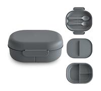 mushie Lunch Box Porta Merenda bambini Scuola Schiscetta Pranzo Portapranzo | Divisori e scomparti con coperchi chiudibili a chiave | Con posate forchetta e cucchiaio (Smoke)