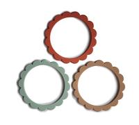 Mushie | Massaggia gengive per Bambini a Forma Fiore | Accessori per Neonati Sicuri e di Alta Qualità | Silicone Senza BPA | 3 pezzi | Cambridge Blue/Clementine/Natural