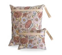 mushie Sacchetti bagnati resistenti all'acqua, grandi e piccoli, riutilizzabili, per articoli per bambini e viaggi, tasche con cerniera con manico, lavabili in lavatrice, set di 2 (fiori retro