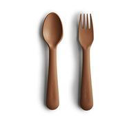 Mushie Set Forchetta e Cucchiaio per Bambini | Set di Posate Riutilizzabili per la Cena | Lavabili in Lavastoviglie e adatti al Microonde | Facili da Impugnare | Fabbricato in Danimarca | Caramel